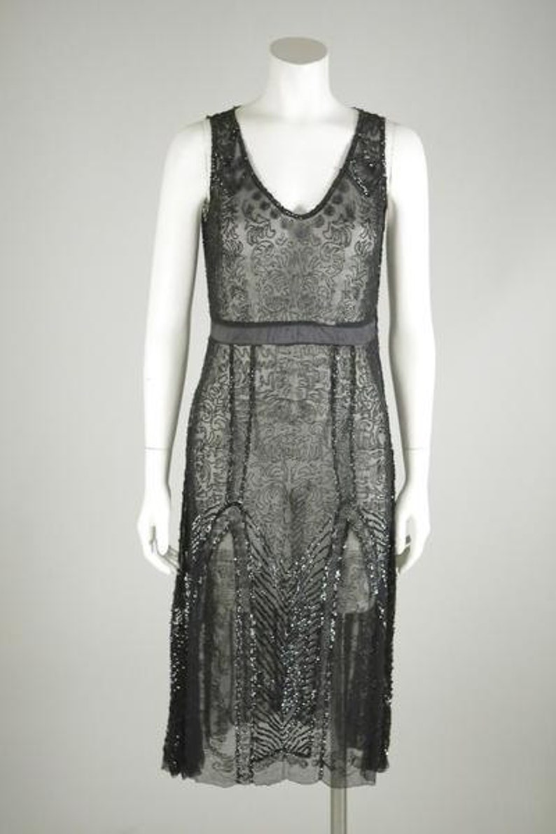 Sheer Deco-Inspired Black Beaded Dress | Etsy