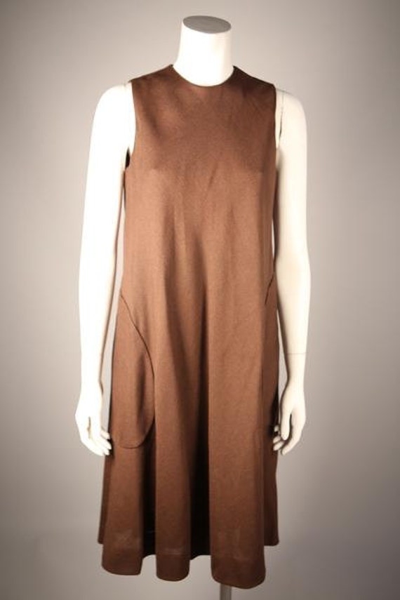 1970s Brown Shift Linen Dress