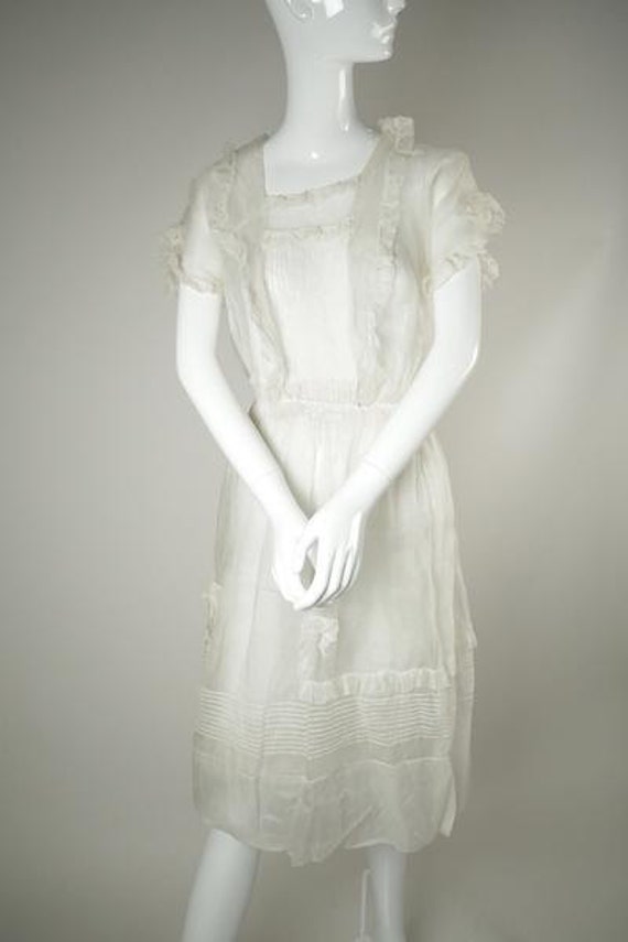 1910's Ruffled Organza Wedding Dress