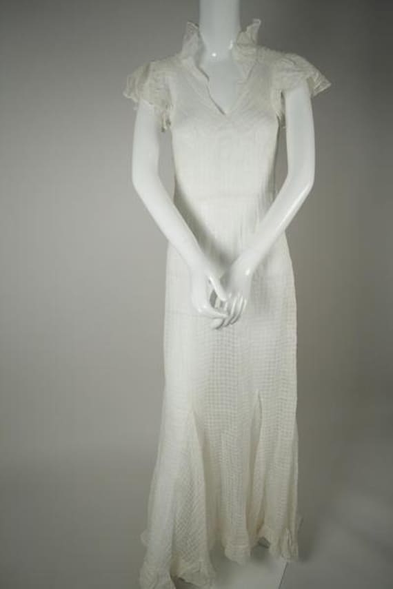 1930s White Cotton Wedding Dress