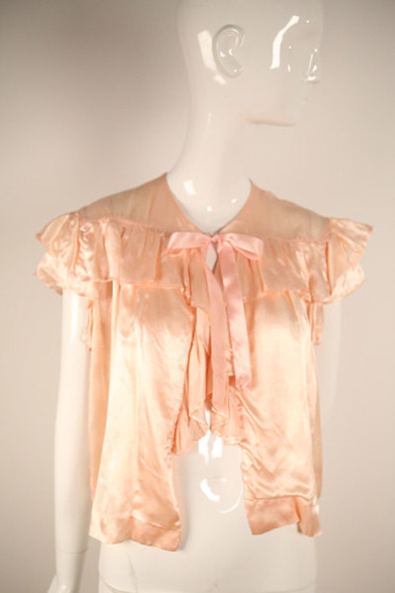 1940s Peach Silk Cover- Up with Ruffle Shoulders