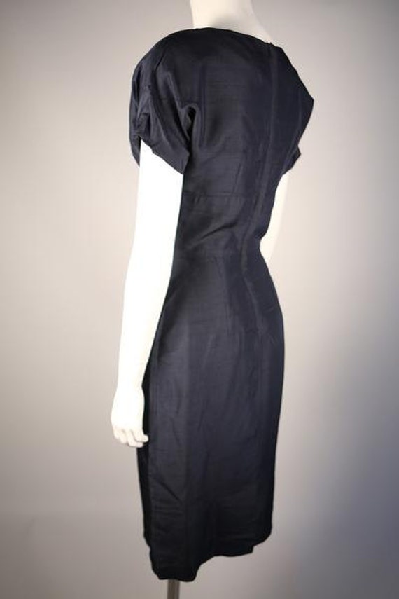 1930s Navy Silk Shantung Day Dress - image 3
