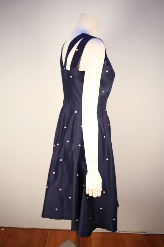 Vintage 1940's navy polka dot swing dress in exce… - image 6