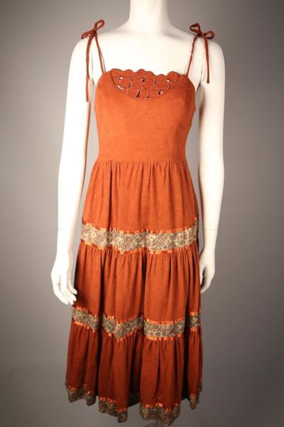 1970s Suede Peasant Dress - image 1