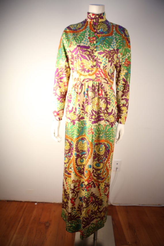 Vintage psychedelic paisley print knit maxi dress… - image 2