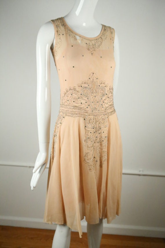 1920s Peach Art Deco Dress