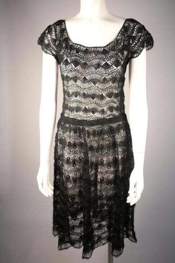 Couture 1950s Hand-Crocheted Wool Dress