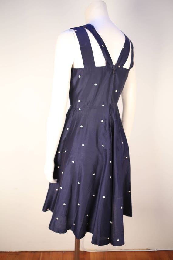 Vintage 1940's navy polka dot swing dress in exce… - image 4