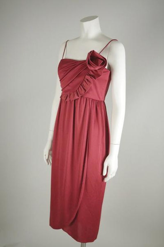 1970s Crimson Rosette Dress - image 2
