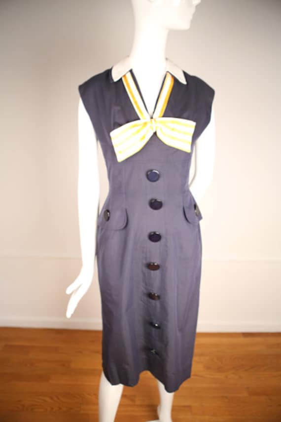 1940s Nautical Dress with Oversized Buttons