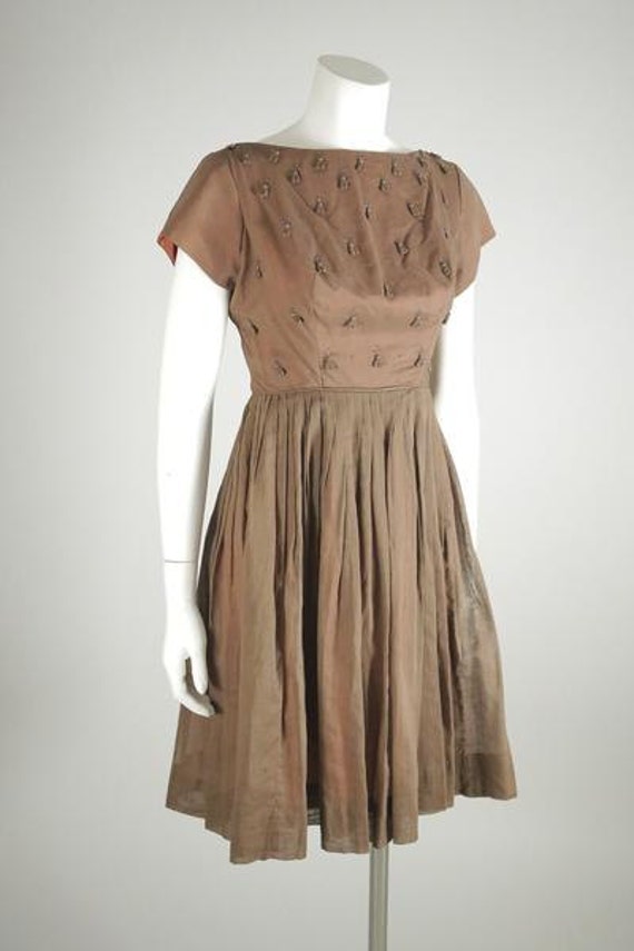 1950's Brown Beaded Dress - image 1