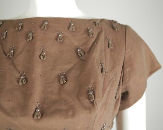 1950's Brown Beaded Dress - image 4