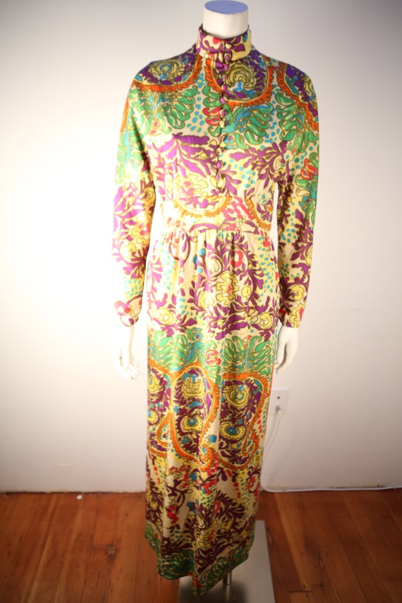 Vintage psychedelic paisley print knit maxi dress… - image 1