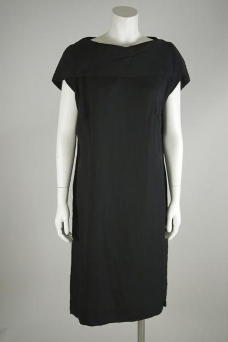 1960s Black Crepe Cocktail Dress image 1