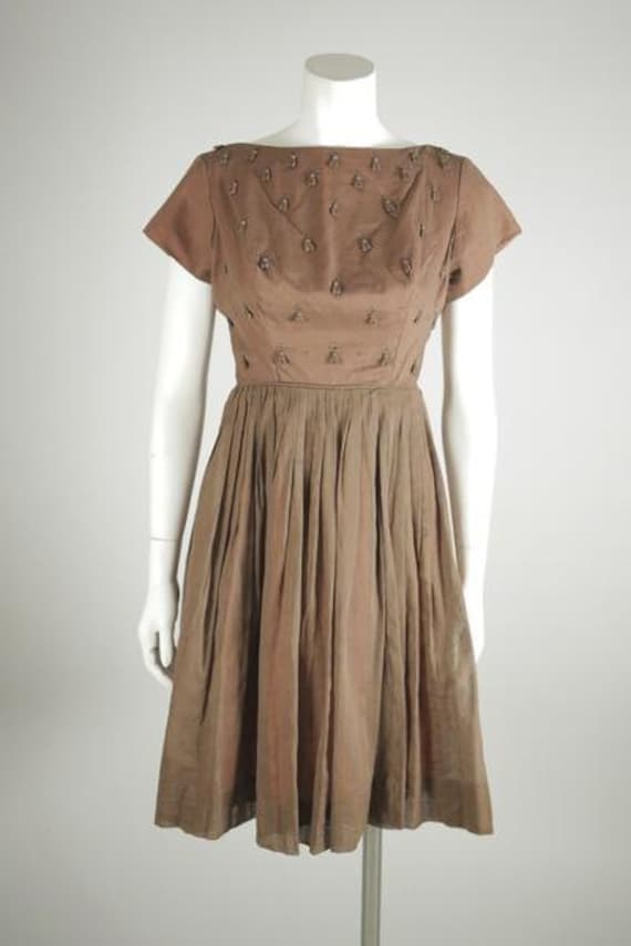 1950's Brown Beaded Dress - image 2