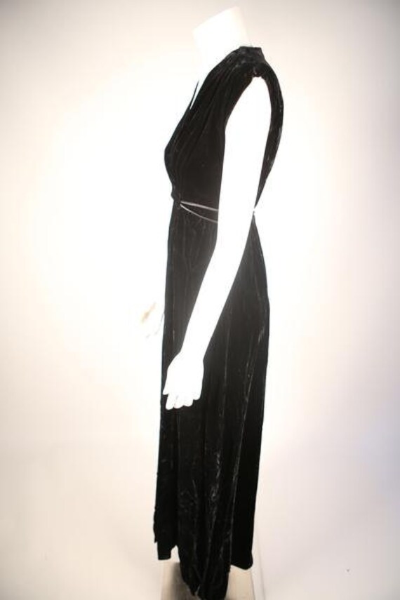 1970s Black Velvet V-Neck Dress - image 2