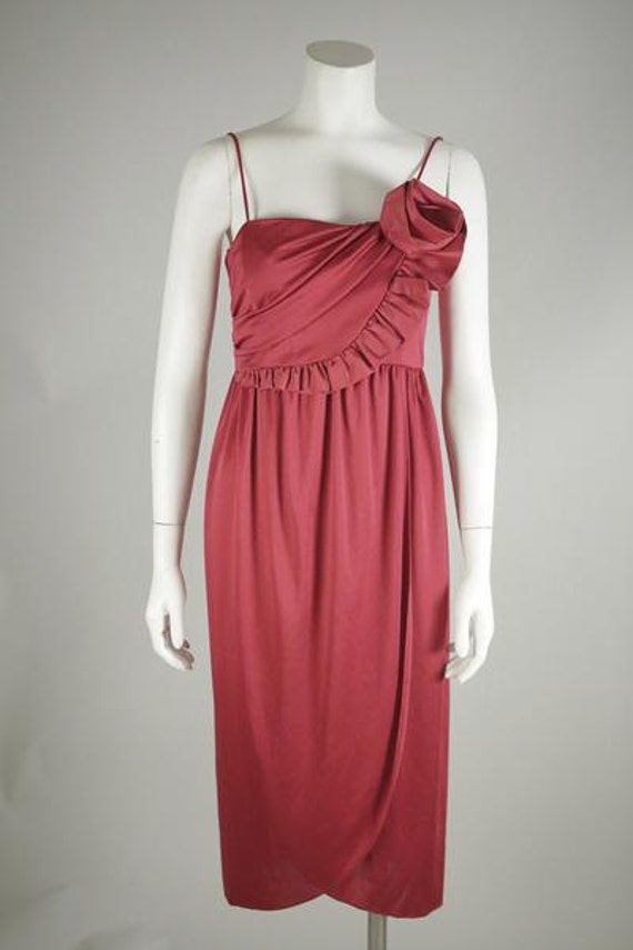 1970s Crimson Rosette Dress