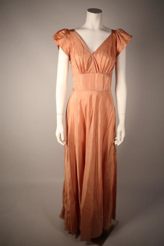 1970s Coral Flutter Sleeve Gown