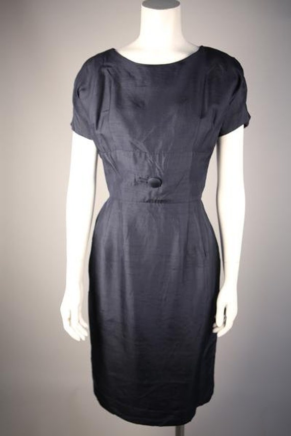 1930s Navy Silk Shantung Day Dress