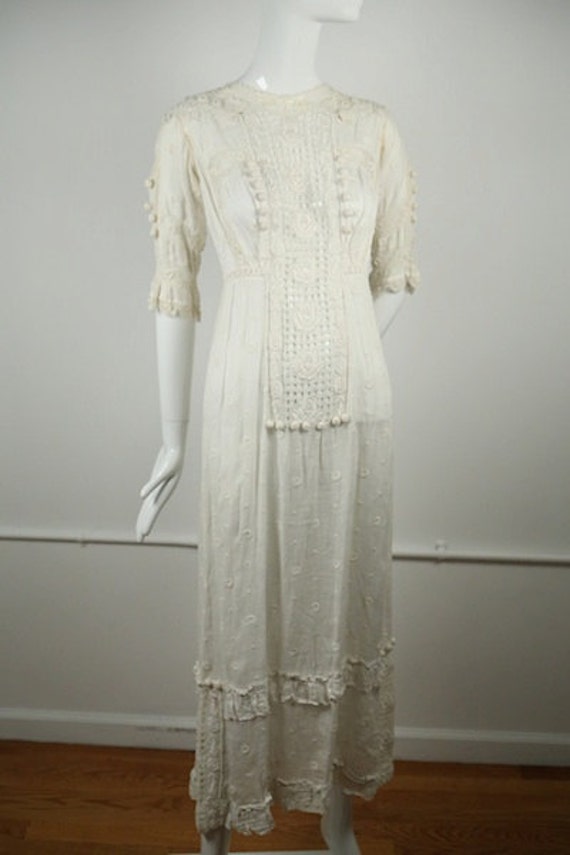 Edwardian Embroidered Wedding Dress - image 2