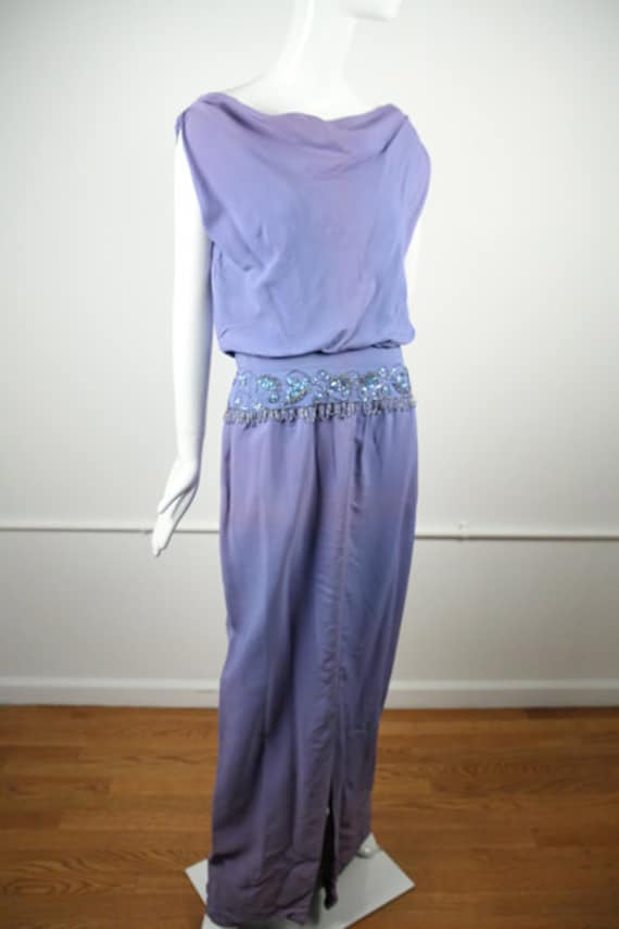1930s Cowl Neck Evening Gown with Beaded Waist