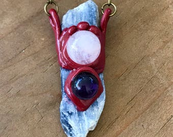 Kyanite, rose quartz and amethyst necklace