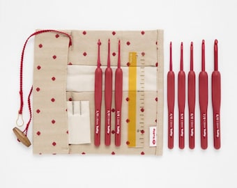 Juego de ganchos de ganchillo Tulip Etimo rojos con mango suave TED-001E