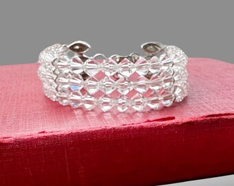 Aurora Borealis Triple Strand Statement Bracelet - 3-Strand Crystal Bead Bracelet - Swarovski Crystal Wedding Bracelet