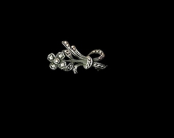 Vintage Marcasite Flower Bouquet Brooch - Costume Jewellery Silver Marcasite Brooch - Silver Flower Brooch