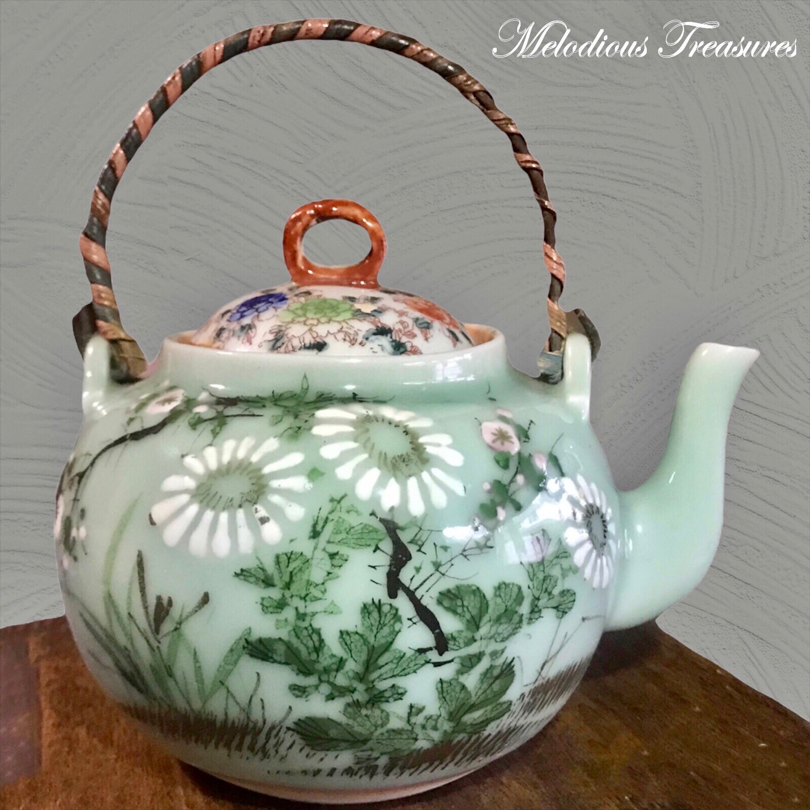 Celadon Chinese Teapot Vintage Hand Painted Ceramic Teapot Chinese