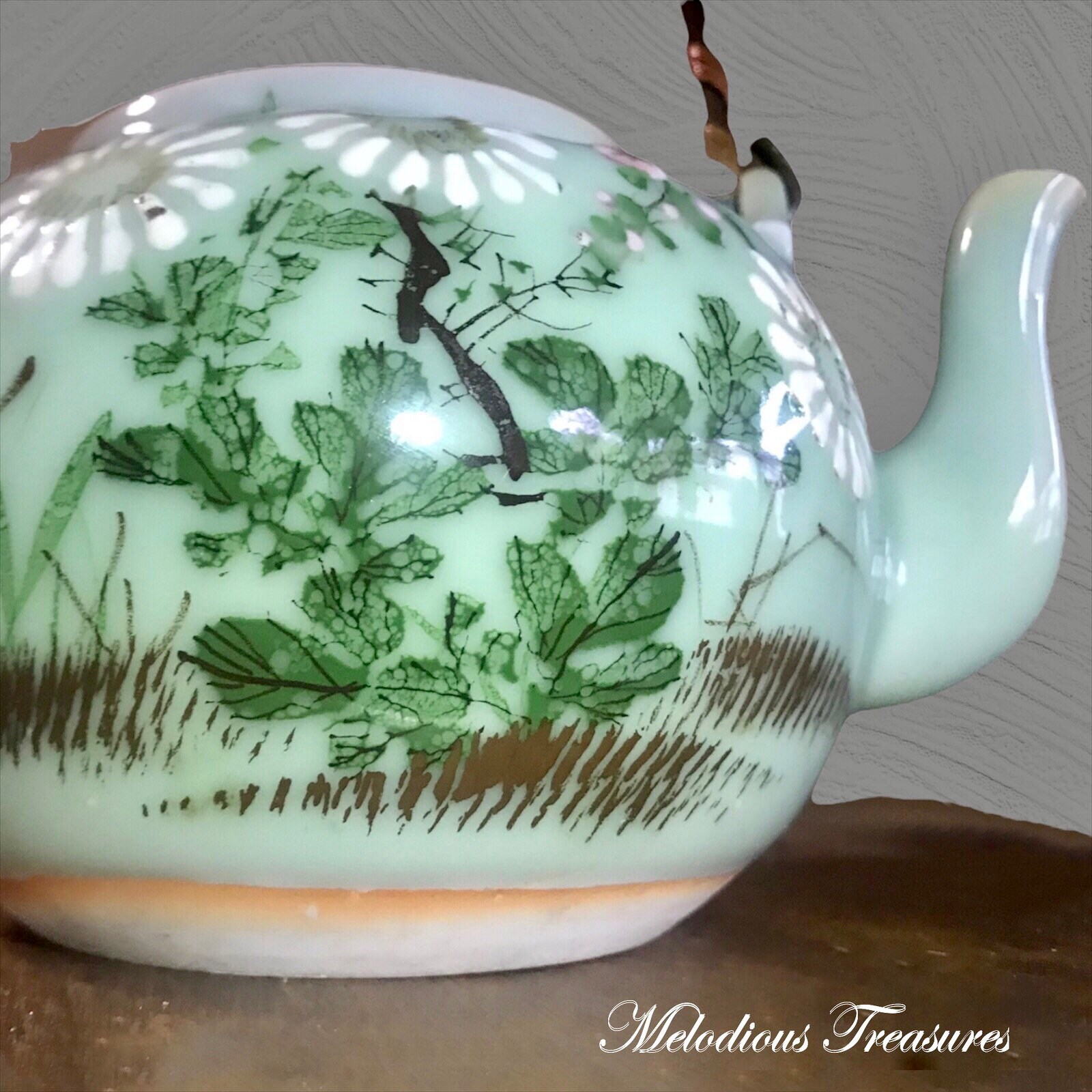 Celadon Chinese Teapot Vintage Hand Painted Ceramic Teapot Chinese