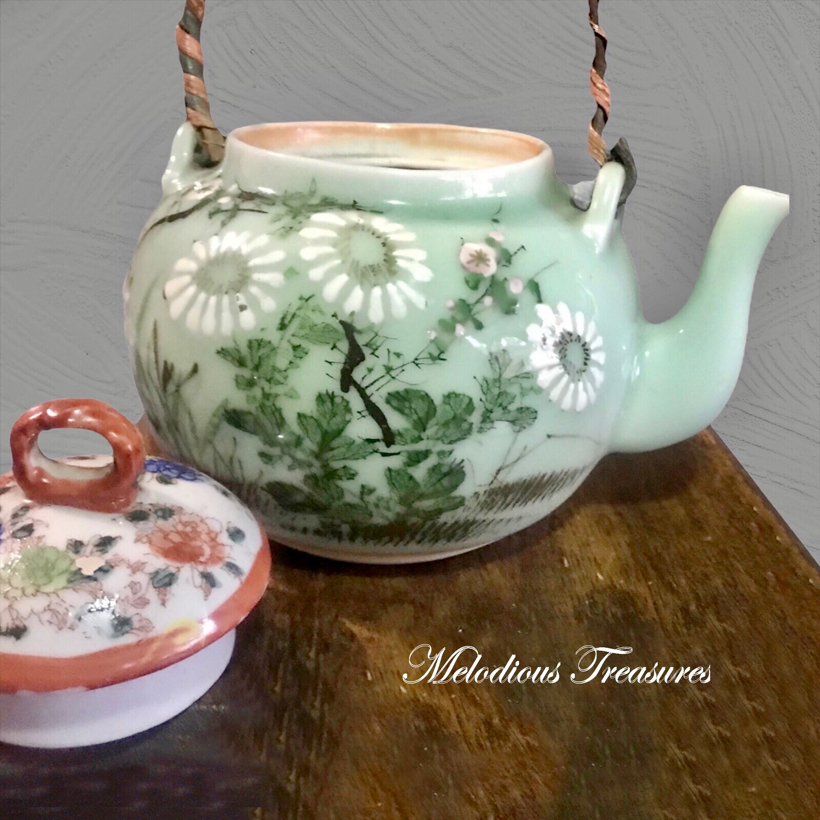 Celadon Chinese Teapot Vintage Hand Painted Ceramic Teapot Chinese
