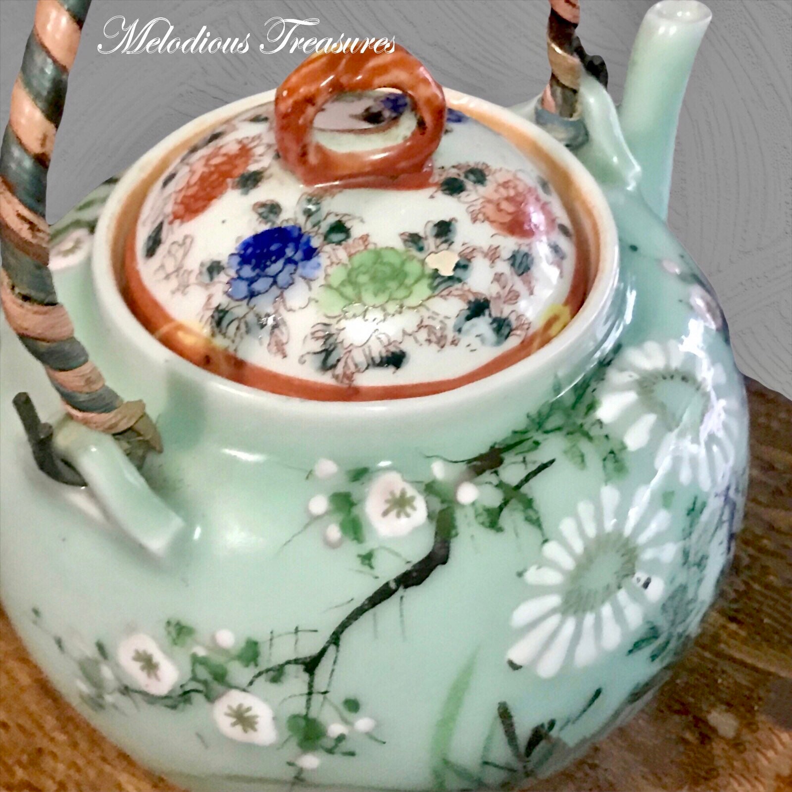 Celadon Chinese Teapot Vintage Hand Painted Ceramic Teapot Chinese