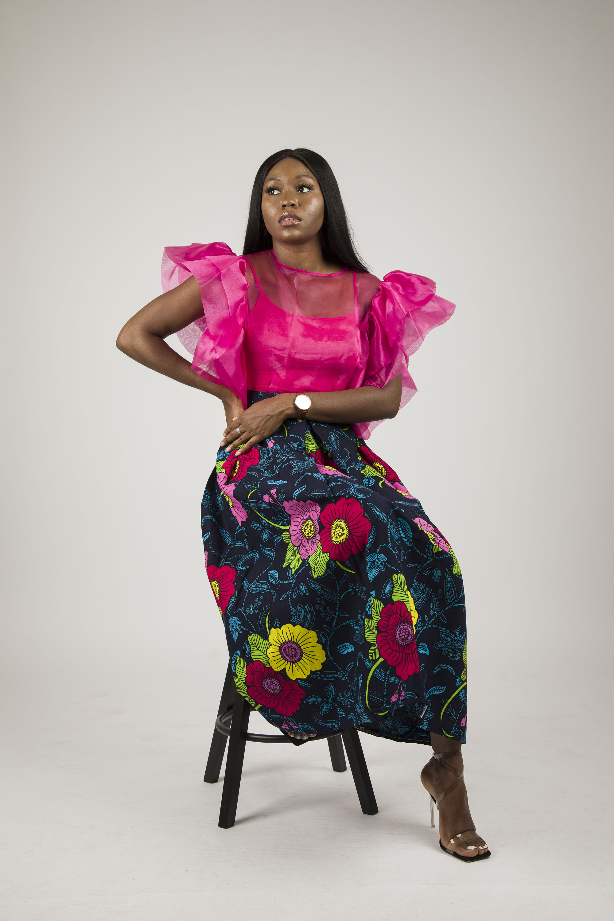 Organza Flared Sleeve Top, Pink Organza Top, Flared Sleeve