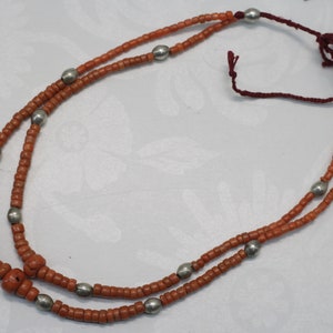 Antique pink red polished tablets coral beads necklace saturated color 45,3 gr