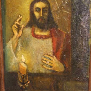 Vintage old oil painting on canvas Jesus Christ. Very RARE