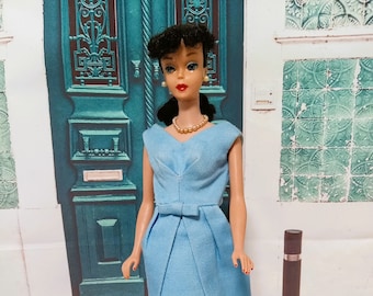Vintage Barbie Clothes, FREE SHIPPING, Barbie Fashion Pak Blue Belle Dress w/ 'pearl' necklace and OT Heels! (1962-1963)