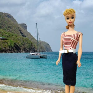 Vintage Barbie Clothes, Free Shipping, Barbie COMPLETE 1959 TM #918 Cruise Stripes