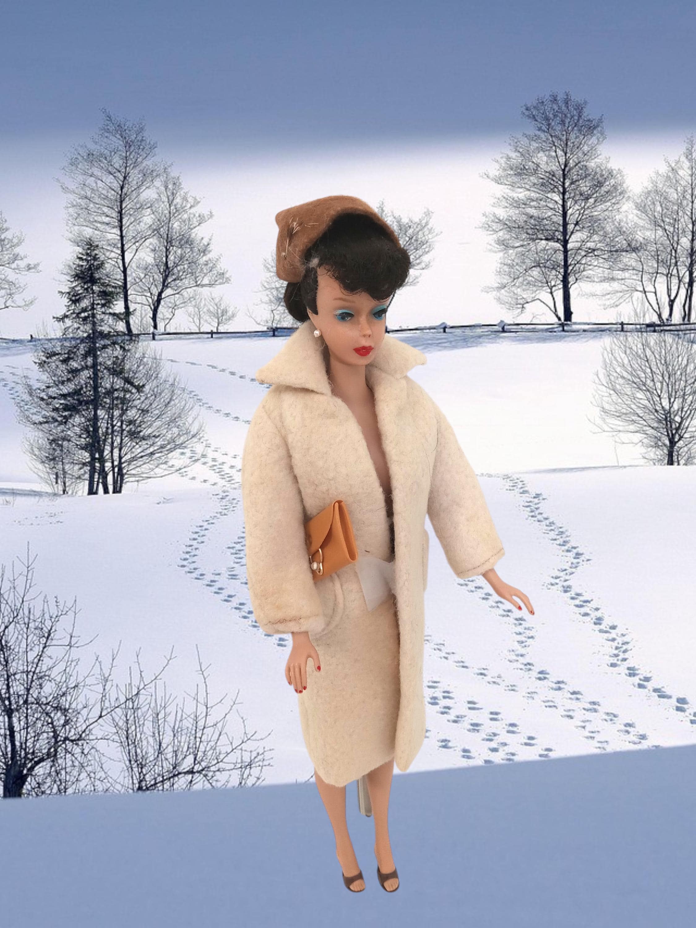 1981年バービーBarbieシーツ古着ヴィンテージ ナイルパーチ　ムチャチャ Vintage Barbie 1959 TM Peachy Fleecy Outfit; Coat, Hat, Gloves