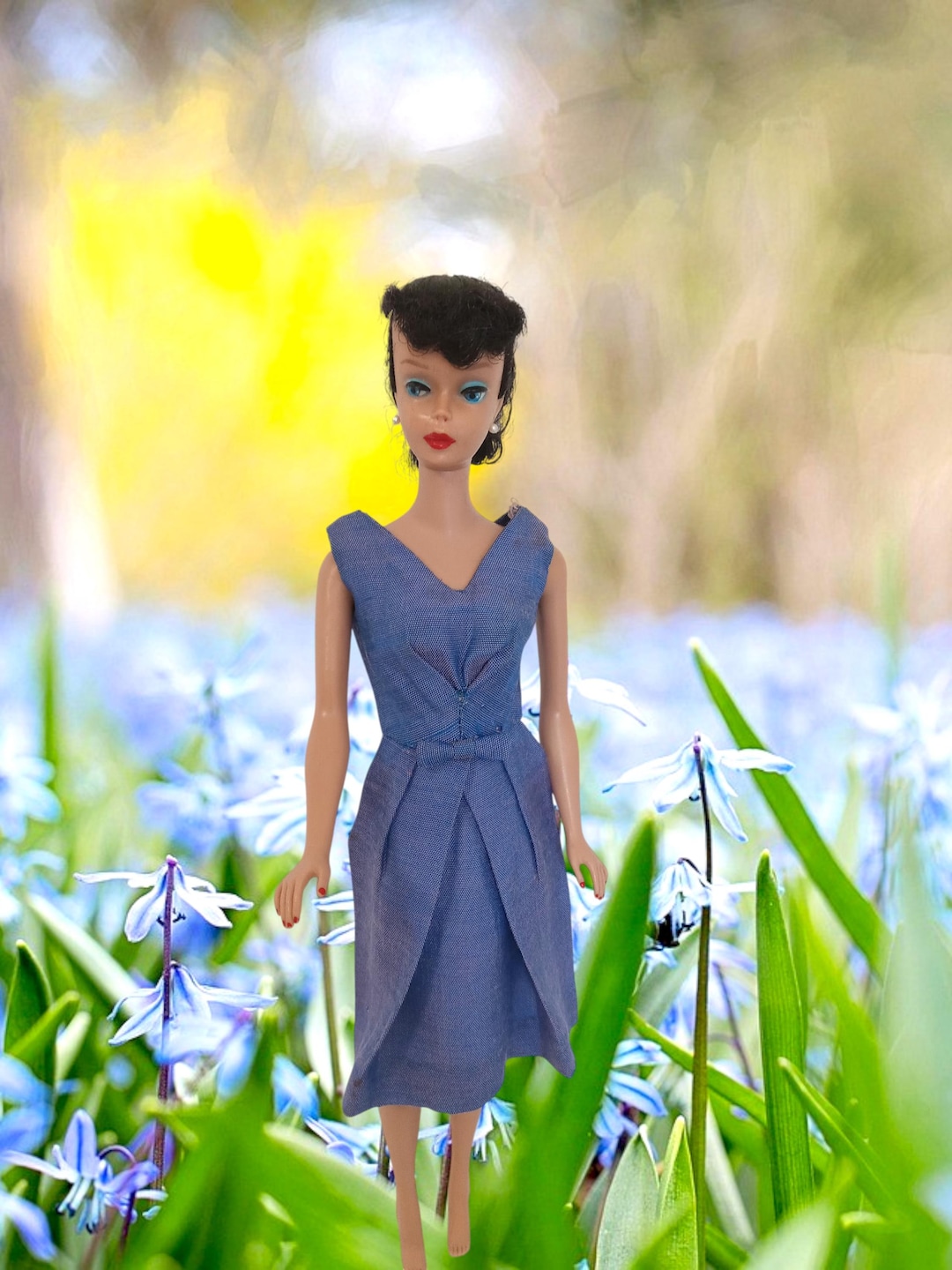 Vintage Barbie Campus Belle Blue SILK SHANTUNG Dress - Fashion Pak
