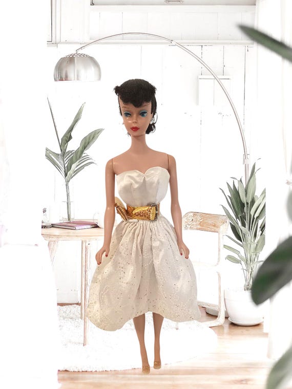Vintage Barbie COMPLETE Party Date Dress #958 - Gold Glitter Brocade (1963)  - Etsy