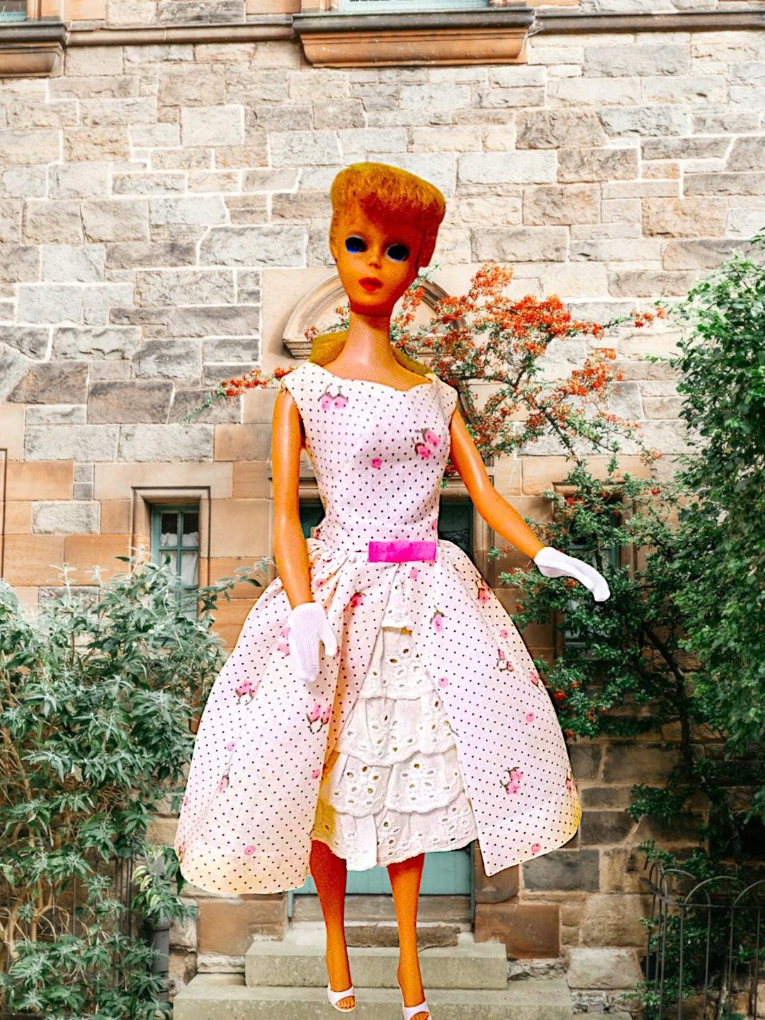 vintage barbie dress x Unique Blue & White Suburban Shopper Sundress Your Saturday morning just got cuter with the sweet Suburban Shopper Vintage 1979 Barbie # 3788