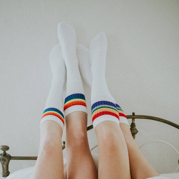 Under the Knee Retro Tube Socks |  Rainbow Tube Socks | Family Socks  | Pride Socks