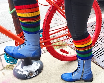 Chaussettes montantes noires pour adultes | Chaussettes tubulaires arc-en-ciel | Chaussettes pour adultes | Chaussettes Fierté
