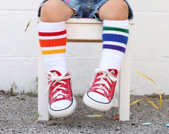 Toddler Rainbow Striped Tube Socks | Mismatched Socks | Baby Socks | Pride Socks