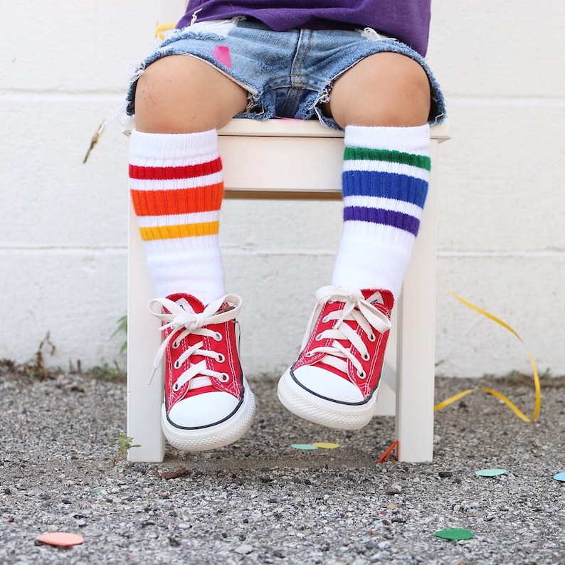 Toddler Rainbow Striped Tube Socks | Mismatched Socks | Baby Socks | Pride Socks 