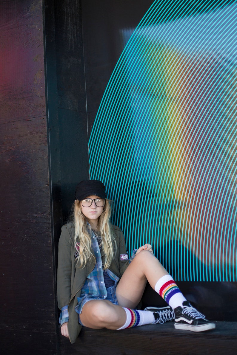 Adult Under the Knee Retro Tube Socks |  Rainbow Tube Socks | Model Socks | Old School Tube Socks | Pride Socks 