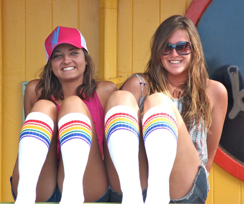 Adult Knee High Tube Socks | Retro Rainbow Tube Socks | Roller Derby Socks | Pride Socks 