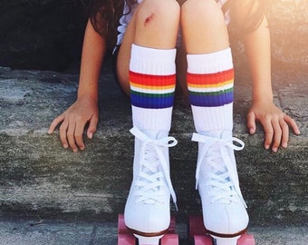 Kids Retro Rainbow Tube Socks | Skate Socks | Rainbow Socks | Pride Socks