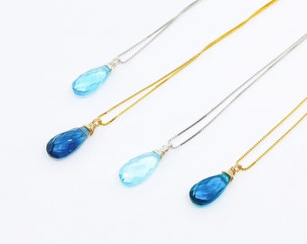 Blue Quartz Necklace, Blue Crystal Necklace, Blue Pendant Necklace, blue jewelry, Sterling Silver, valentines day gift, Unique Gifts
